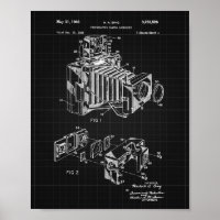 Vintager Camera Patent Poster Black Grid Hintergru