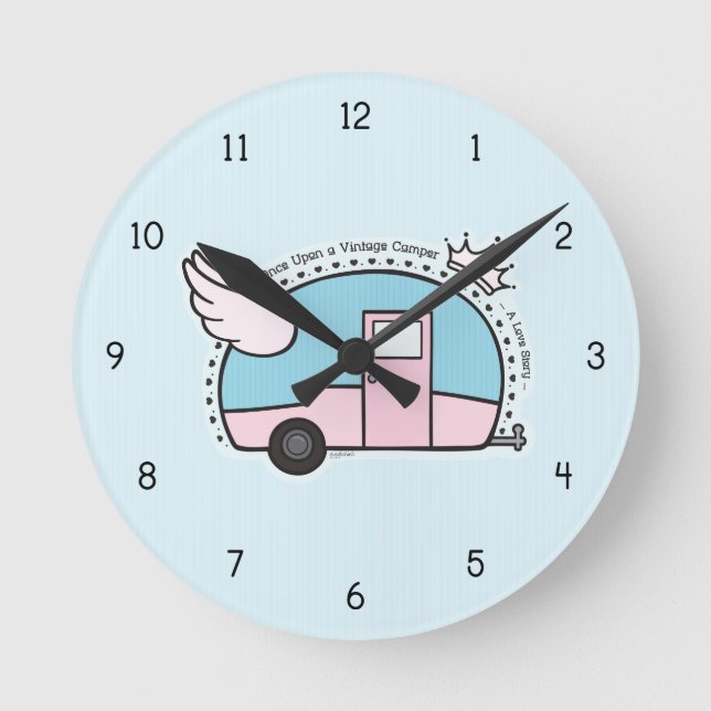 Vintager Camper-Anhänger Runde Wanduhr (Vorderseite)