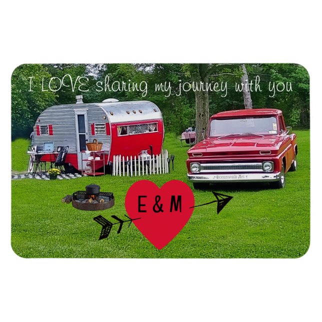 Vintager Camper-Anhänger und LKW-Valentinstag Magnet (Horizontal)