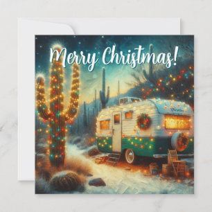 Vintager Camper Saguaro Cactus Christmas Card