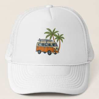 Vintager Camper Van & Palm Trees Surf Hat Truckerkappe