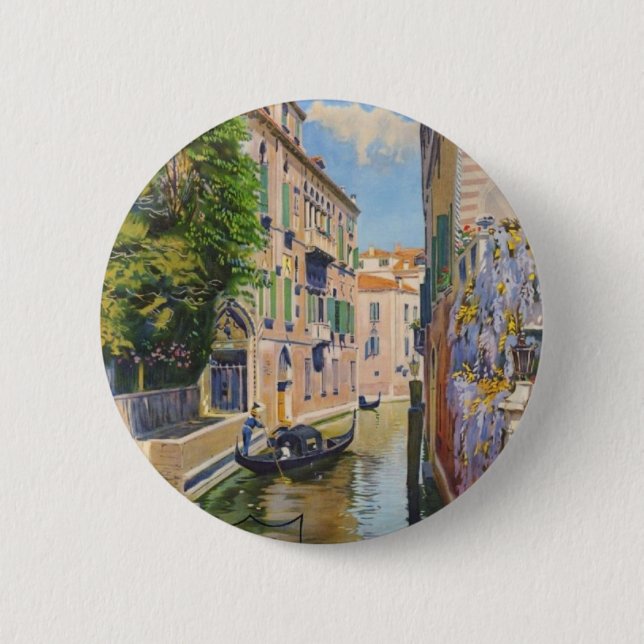 Vintager Canal Grande Gondolas Venedig Italien Rei Button (Vorderseite)
