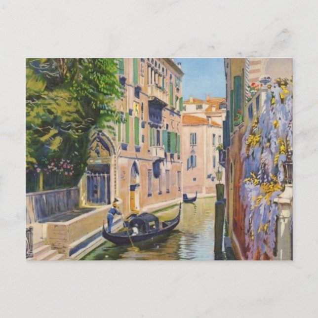 Vintager Canal Grande Gondolas Venedig Italien Rei Postkarte (Vorderseite)