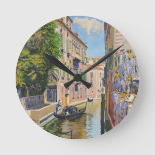 Vintager Canal Grande Gondolas Venedig Italien Rei Runde Wanduhr