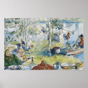 Vintager Carl Larsson Cray Fischfang mit der Famil Poster