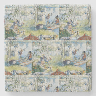 Vintager Carl Larsson-Krebsfang mit der Familie Steinuntersetzer