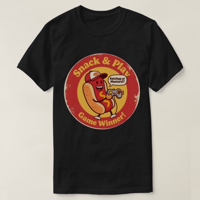 Vintager Cartoon-Hot Dog mit Controller T-Shirt (Design vorne)