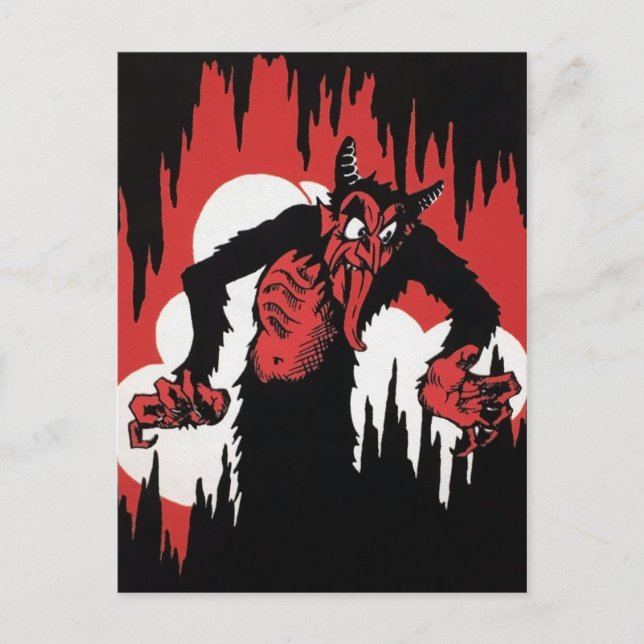 Vintager Cartoon Krampus Postkarte (Vorderseite)