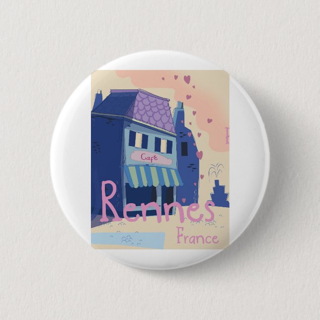Vintager Cartoon Rennes France Button (Vorderseite)