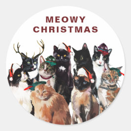 Vintager Cat Clowder Meowa Weihnachten Runder Aufkleber