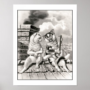 Vintager Cat Musician Lute Gitarre Poster