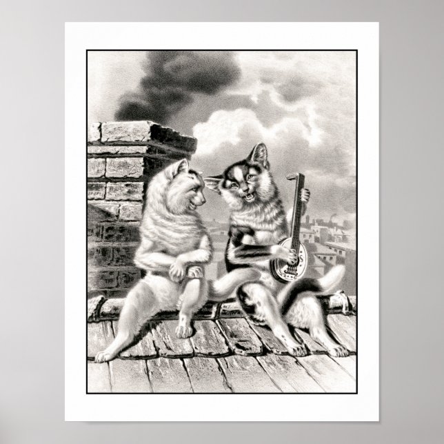 Vintager Cat Musician Lute Gitarre Poster (Vorne)