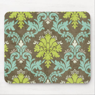Vintager Celadon-und Aqua-Damast Mousepad