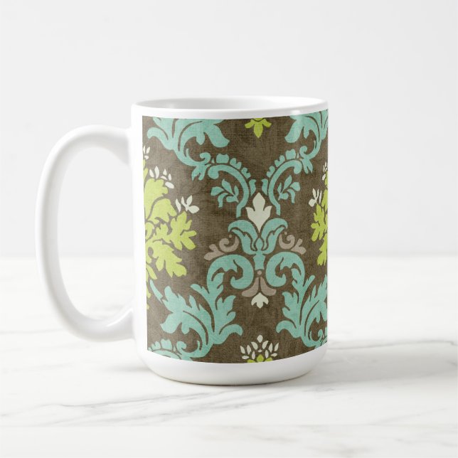 Vintager Celadon-und Aqua-Damast Tasse (Links)