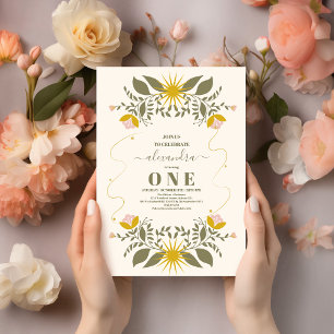 Vintager Celestial Botanical 1. Geburtstag Einladung