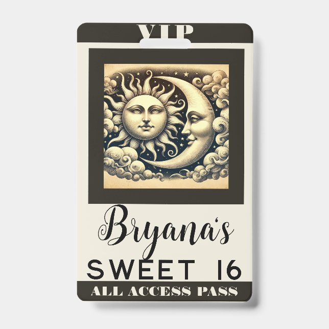 Vintager Celestial Sun & Moon Geburtstag VIP Pass Ausweis (Vorderseite)
