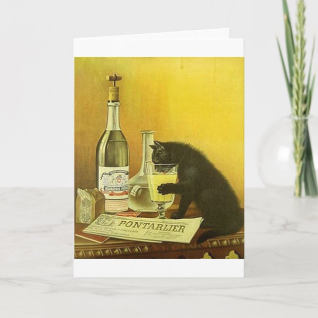 Vintager Champagner Drink Black Cat Note Card Karte (Vorderseite)