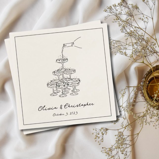 Vintager Champagner Tower Custom Serviette (Vintage Elegant Champagne Tower Sketch Custom Napkins)