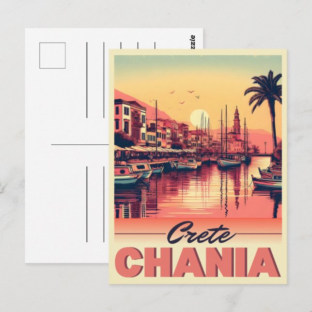 Vintager Chania Stadtbetonierter Feiertag Postkarte (Vorne/Hinten)