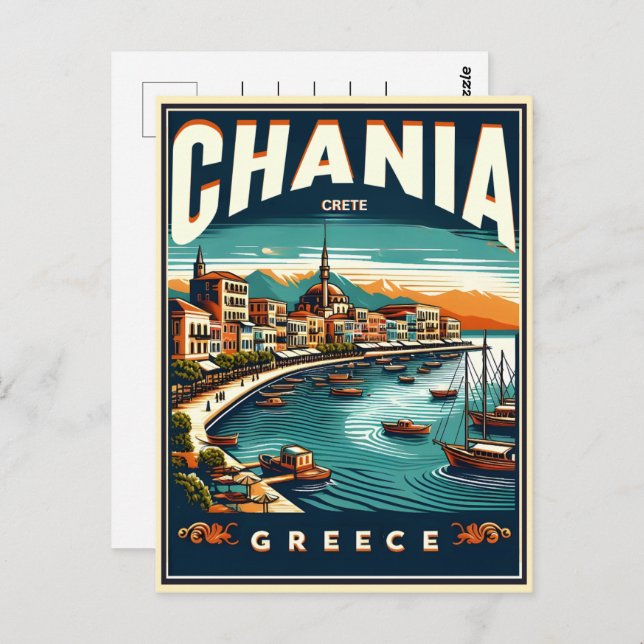 Vintager Chania Stadtbetonierter Feiertag Postkarte (Vorne/Hinten)