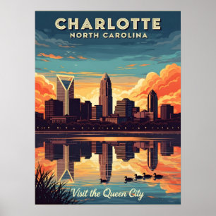 Vintager Charlotter nördlich Carolina Skyline Poster
