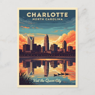 Vintager Charlotter nördlich Carolina Skyline Postkarte