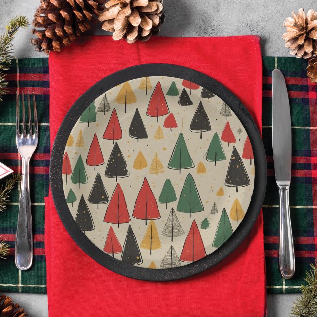 Vintager Charme: Weihnachtsbaummuster Pappteller (Von Creator hochgeladen)