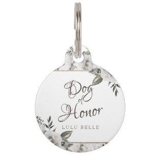 Vintager Cherish White Floral Frame Hund der Ehre Haustiermarke