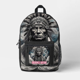 Vintager Cherokee Indianer mit Kopfbedeckung Bedruckter Rucksack