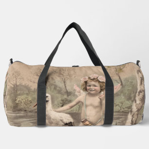 Vintager Cherub mit Storch am See Duffle Bag
