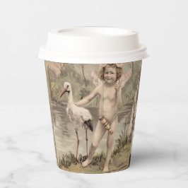 Vintager Cherub mit Storch am See Pappbecher