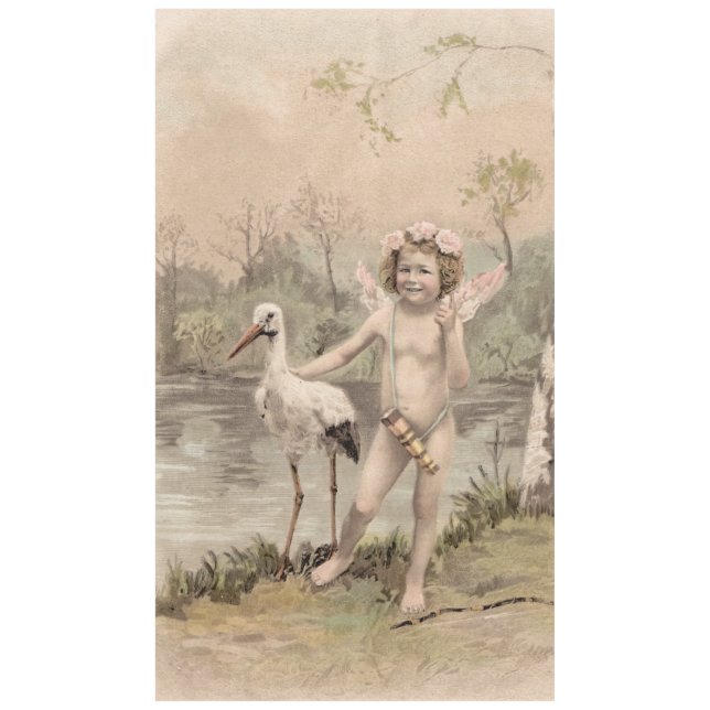 Vintager Cherub mit Storch am See Tischdecke (Vorderseite)