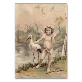 Vintager Cherub mit Storch am See Tischnummer