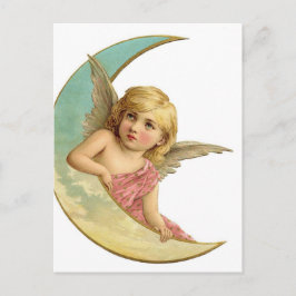 Vintager Cherub und Cresent Moon Postkarte