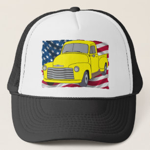 Vintager Chevy LKW mit amerikanischer Flagge Truckerkappe