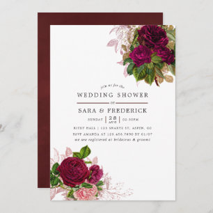 Vintager Chic Blush & Burgund Polterabend Einladung