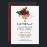 Vintager Chic Blush und Burgund Bloral Bat Mitzvah Einladung<br><div class="desc">Chic Vintag rot Rosa und bordeauxfarbene Rose schlagen Mitzvah Einladung mit Akzenten von Rose Gold.</div>