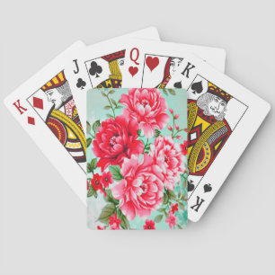 Vintager Chic-rotes rosa Blumen Spielkarten