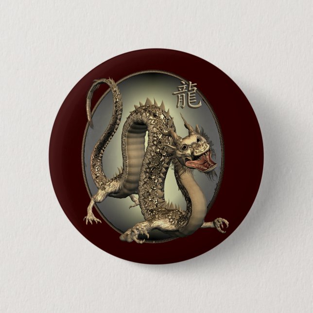 Vintager chinesischer Drache Button (Vorderseite)