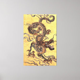 Vintager chinesischer Drache-Leinwand-Druck Leinwanddruck