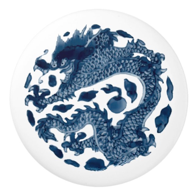 Vintager chinesischer Drache Print Blue White Keramikknauf (Vorderseite)