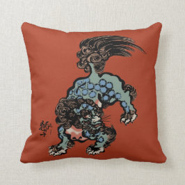 Vintager chinesischer Shi Lion auf chinesisch-rot Kissen