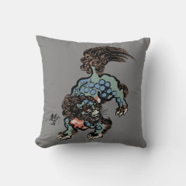 Vintager chinesischer Shi Lion auf mittlerem Grau Kissen