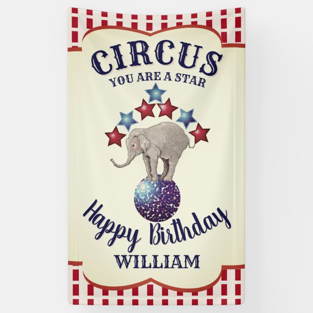 Vintager Circus Elephant Geburtstag Banner (Vertikal)