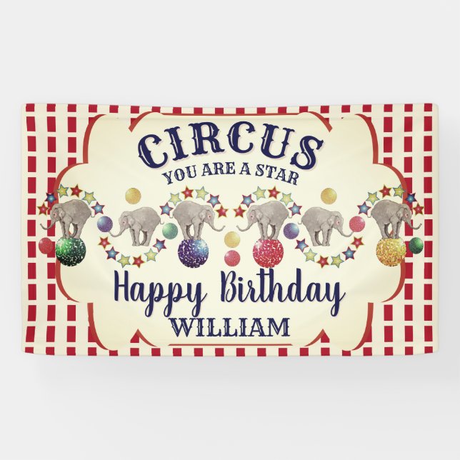 Vintager Circus Elephant Geburtstag Banner (Horizontal)