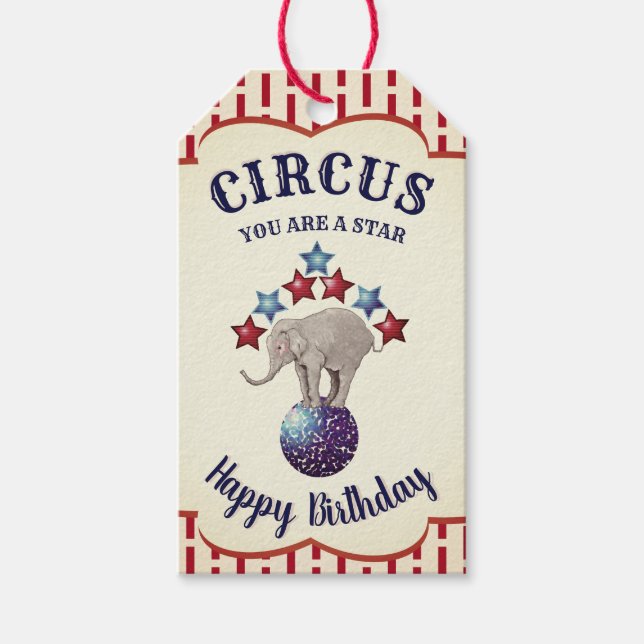 Vintager Circus Elephant Geburtstag Geschenkanhänger (Vorderseite)