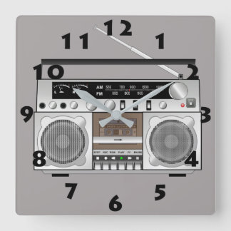 VINTAGER CLASSIC RADIO TAPE PLAYER DER 80er Jahre Quadratische Wanduhr