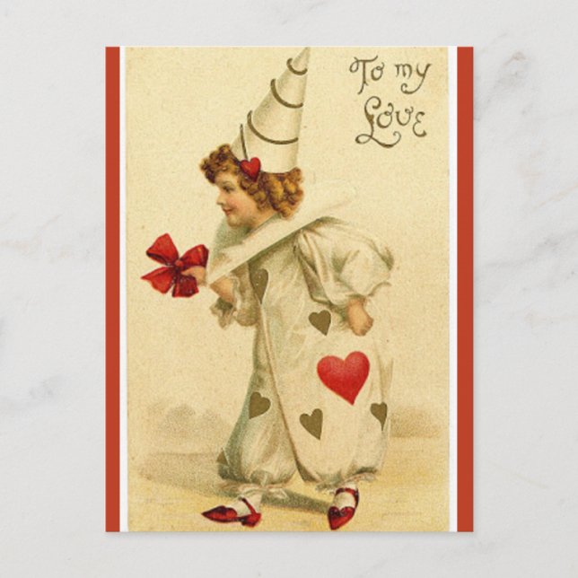 Vintager Clown in Liebe Postkarte (Vorderseite)