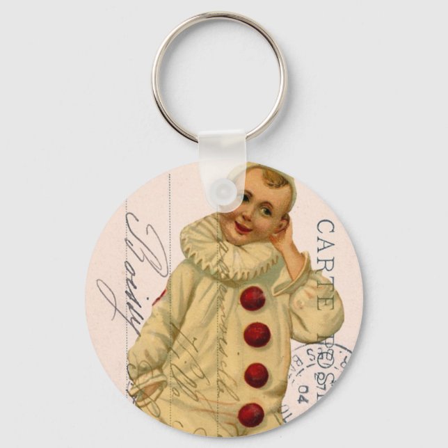 Vintager Clown Postkarte Digitale Kunst Schlüsselanhänger (Vorderseite)