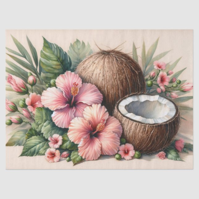 Vintager Coconut Hibisken Blume Entdeckungsseite Seidenpapier (Vorderseite)